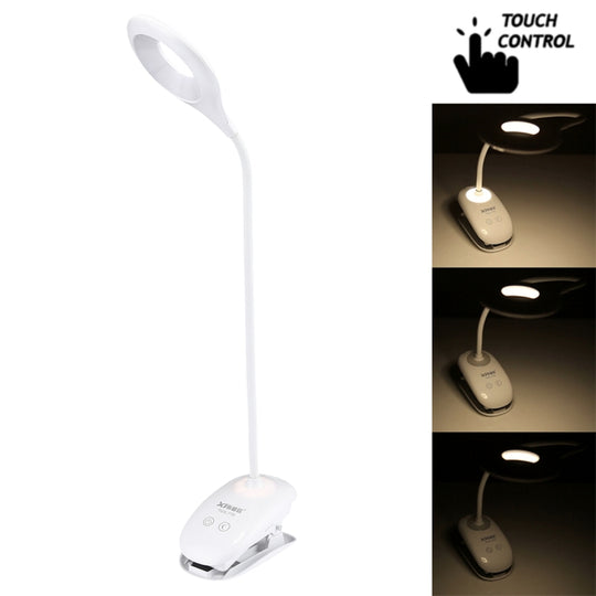 TGX-770 3-grade Brightness Touch Dimmer LED Desk Lamp, 28 LEDs Flexible Goose Neck Hollow Ring Design Eye Protection Light with Clip & Small Night Light Function