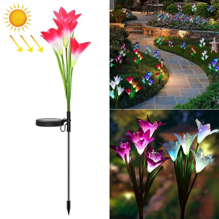 Simulated Lily Flower 4 Heads Solar Powered Outdoor IP55 Waterproof LED Decorative Lawn Lamp, White Light (Pink) by buy2fix