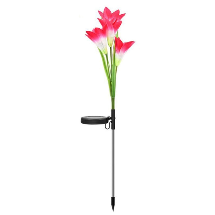Simulated Lily Flower 4 Heads Solar Powered Outdoor IP55 Waterproof LED Decorative Lawn Lamp, White Light (Pink) by buy2fix