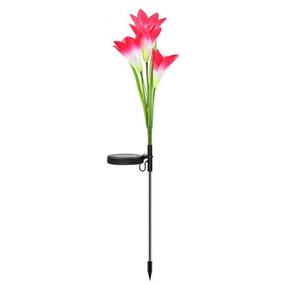 Simulated Lily Flower 4 Heads Solar Powered Outdoor IP55 Waterproof LED Decorative Lawn Lamp, White Light (Pink) by buy2fix