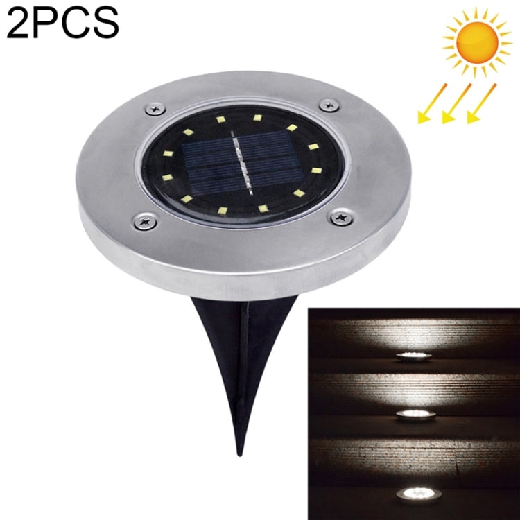 2 PCS 12 LEDs Solar Powered Buried Light Under Ground Lamp IP65 Waterproof Outdoor Garden Street Light (White Light) by buy2fix