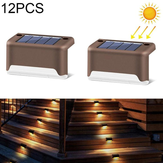 12 PCS Solar Powered LED Outdoor Stairway Light IP65 Waterproof Garden Lamp, Warm White Light(Brown) - Solar Lights by buy2fix | Online Shopping UK | buy2fix