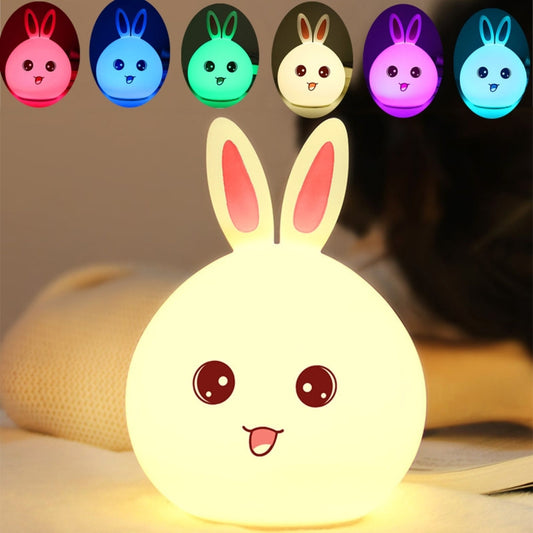 Rabbit Shape Patted Silicone LED Night Light, Creative 7-color Discoloration USB Charging (Pink) by buy2fix