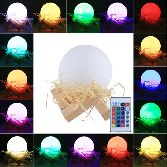 8cm Touch Control 3D Print Moon Lamp , USB Charging 16-color Changing LED Energy-saving Night Light with Wooden Holder Base & Remote Control by buy2fix