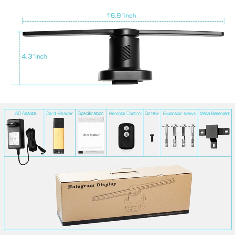 42cm Diameter 450 x 224 Pixels Resolution 3D Advertisement Player Machine , 224 LEDs Hologram Holographic Display Fan with Remote Control, Support 4GB Micro SD Card, AC 100-240V - Accessories & Parts by buy2fix | Online Shopping UK | buy2fix