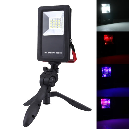 30W IP65 Waterproof USB Charging Floodlight, 24 LEDs SMD5730 2400LM 6000-6500K Red and Blue Light Flashing Warning Lights Portable with Holder