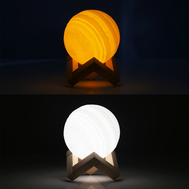 10cm Touch Control 3D Print Jupiter Lamp, USB Charging 2-Color Changing Energy-saving LED Night Light with Wooden Holder Base by buy2fix