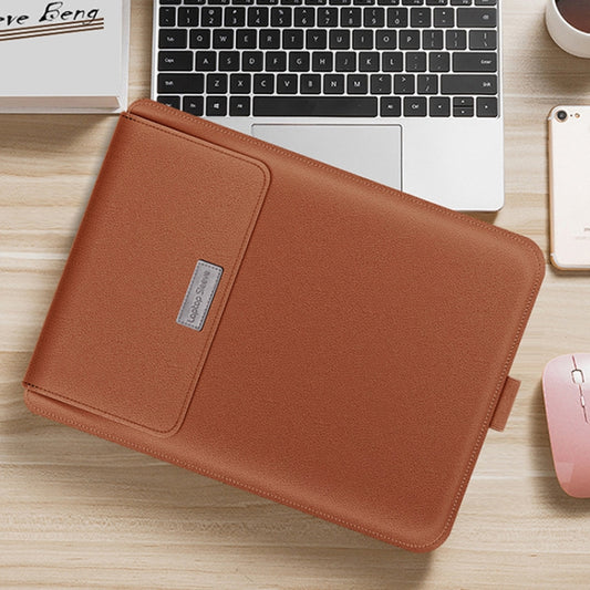 4 in 1 Universal Waterproof PU Leather Laptop Liner Bag with Handle & Stand & Pen Holder + 2 Winders + Mouse Bag + Charger Bag Set for 13 / 14 inch Laptops(Brown) by buy2fix