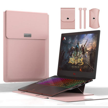 4 in 1 Universal Waterproof PU Leather Laptop Liner Bag with Handle & Stand & Pen Holder + 2 Winders + Mouse Bag + Charger Bag Set for 15 inch Laptops(Rose Gold) - 15 inch by buy2fix | Online Shopping UK | buy2fix