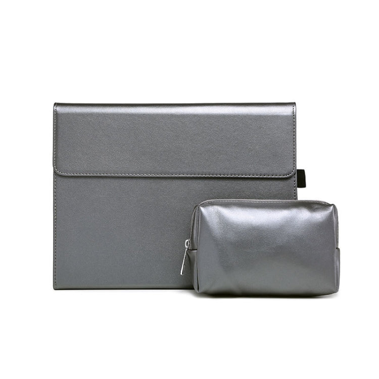 For Microsoft Surface Pro 7 / 7+ Microfiber Lambskin Texture Magnetic Horizontal Flip Leather Case + Power Supply Bag with Pen Slot & Holder (Grey) - Others by buy2fix | Online Shopping UK | buy2fix