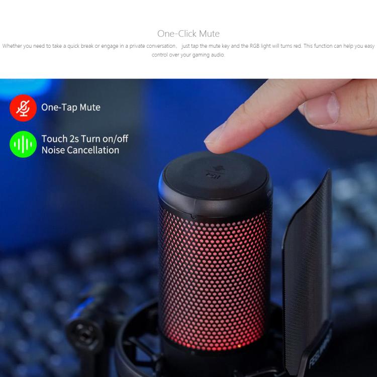 FEELWORLD VM1 USB Condenser Gaming Microphone for Streaming Noise Cancellation Mute RGB Light Desktop Stand (Black) - Microphone by FEELWORLD | Online Shopping UK | buy2fix