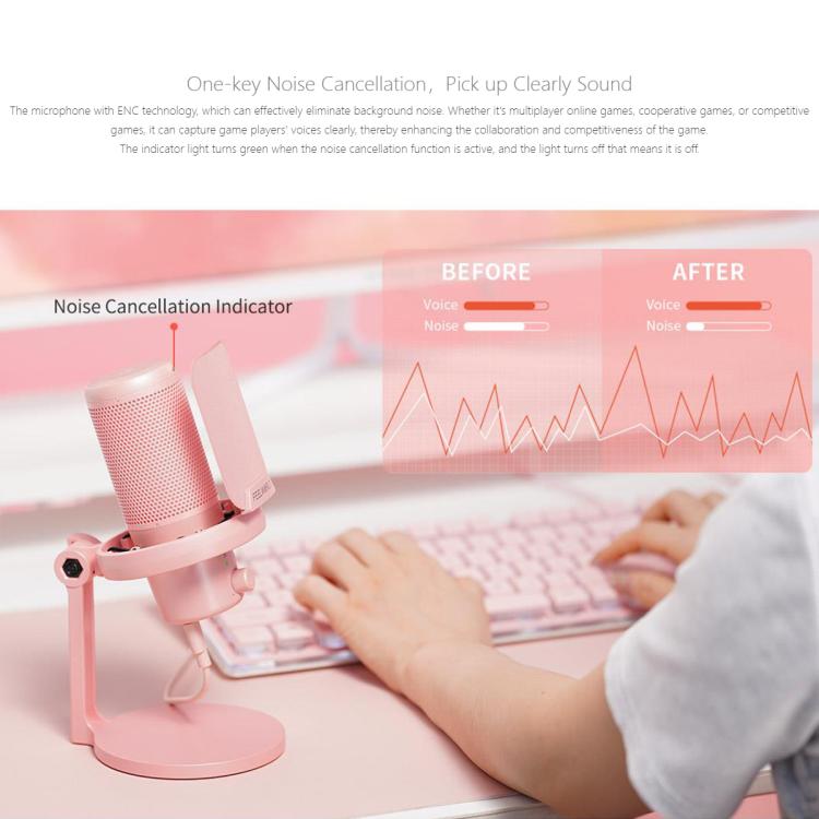FEELWORLD VM1 USB Condenser Gaming Microphone for Streaming Noise Cancellation Mute RGB Light Desktop Stand (Pink) - Microphone by FEELWORLD | Online Shopping UK | buy2fix