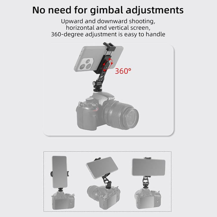 BEXIN PH-01 Desktop Live Broadcast Bracket 360 Phone Clamp Dual Cold Shoes Mount (Black) - Stand by BEXIN | Online Shopping UK | buy2fix