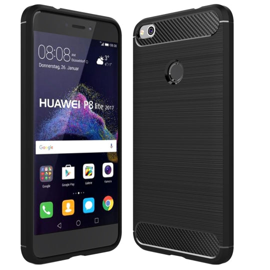 For Huawei  P8 Lite (2017) Brushed Carbon Fiber Texture Shockproof TPU Protective Case(Black)