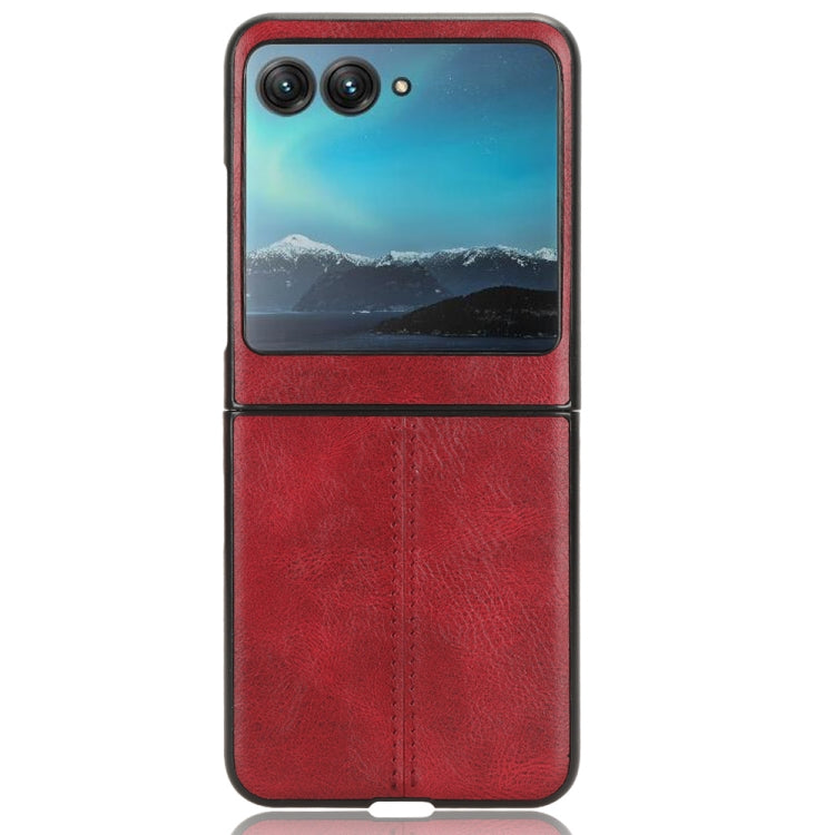 For Motorola Moto Razr 40 Ultra Sewing Cow Pattern Skin PC + PU + TPU Phone Case (Red) by buy2fix