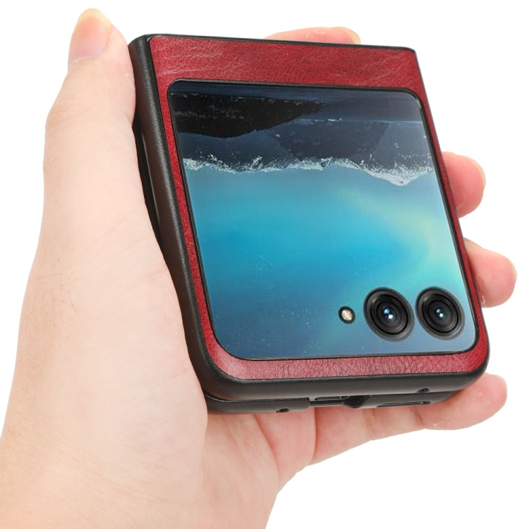 For Motorola Moto Razr 40 Ultra Sewing Cow Pattern Skin PC + PU + TPU Phone Case (Red) by buy2fix