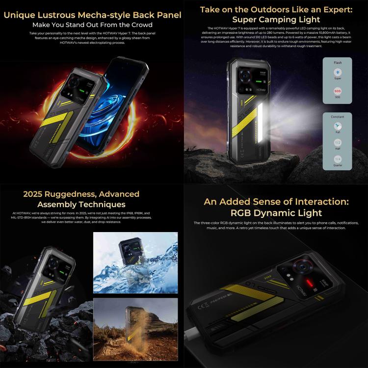 HOTWAV Hyper 7 Rugged Phone, 8GB+256GB, 10800mAh, 6.6 inch Android 14 MediaTek Dimensity 7050 5G, Network: 5G, OTG, NFC (Punk Yellow) - Other by HOTWAV | Online Shopping UK | buy2fix