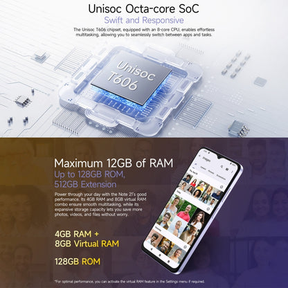 Ulefone Note 21, 4GB+128GB, Face ID & Fingerprint, 6.56 inch Android 14 Unisoc T606 Octa Core, Network: 4G, Dual SIM, OTG (Starlight Black) - Ulefone by Ulefone | Online Shopping UK | buy2fix