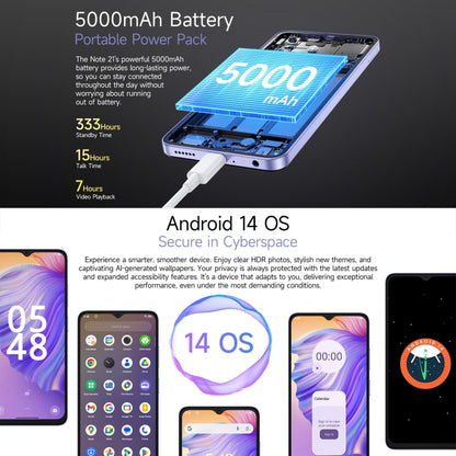 Ulefone Note 21, 4GB+128GB, Face ID & Fingerprint, 6.56 inch Android 14 Unisoc T606 Octa Core, Network: 4G, Dual SIM, OTG (Starlight Black) - Ulefone by Ulefone | Online Shopping UK | buy2fix