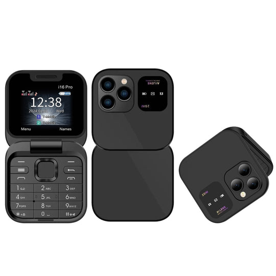 SERVO i16 Pro Mini Flip Phone, 1.77 inch, MTK6261D, 23 Keys, Support Bluetooth, FM, Magic Sound, Quick Dial, GSM, Dual SIM (Black)