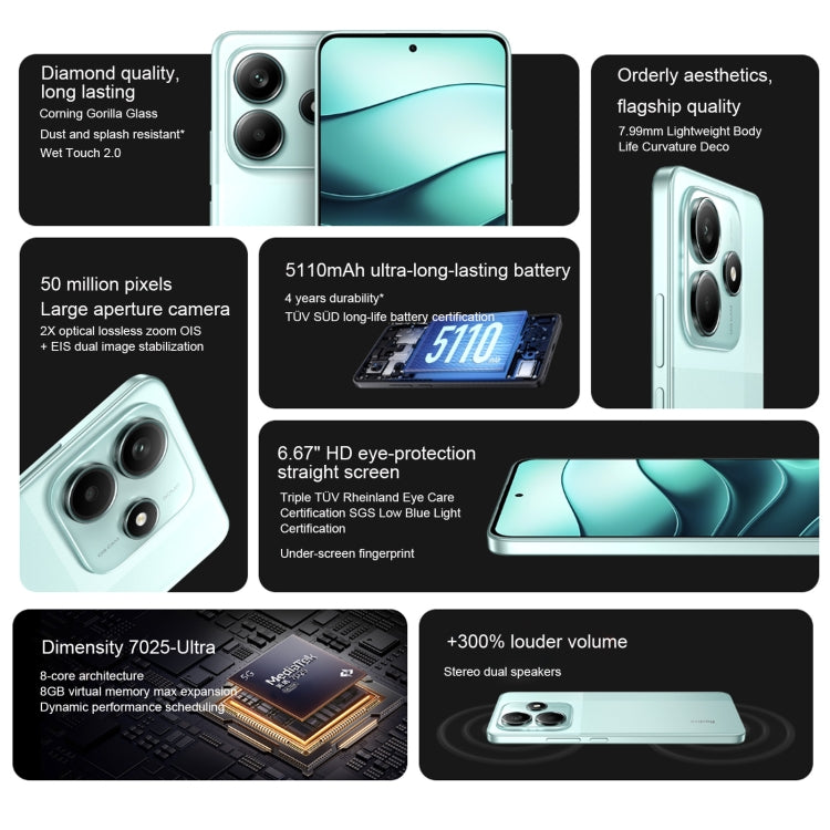 Xiaomi Redmi Note 14 5G, 12GB+256GB, 6.67 inch Xiaomi HyperOS Mediatek Dimensity 7025-Ultra Octa Core, Network: 5G (Green) by Xiaomi