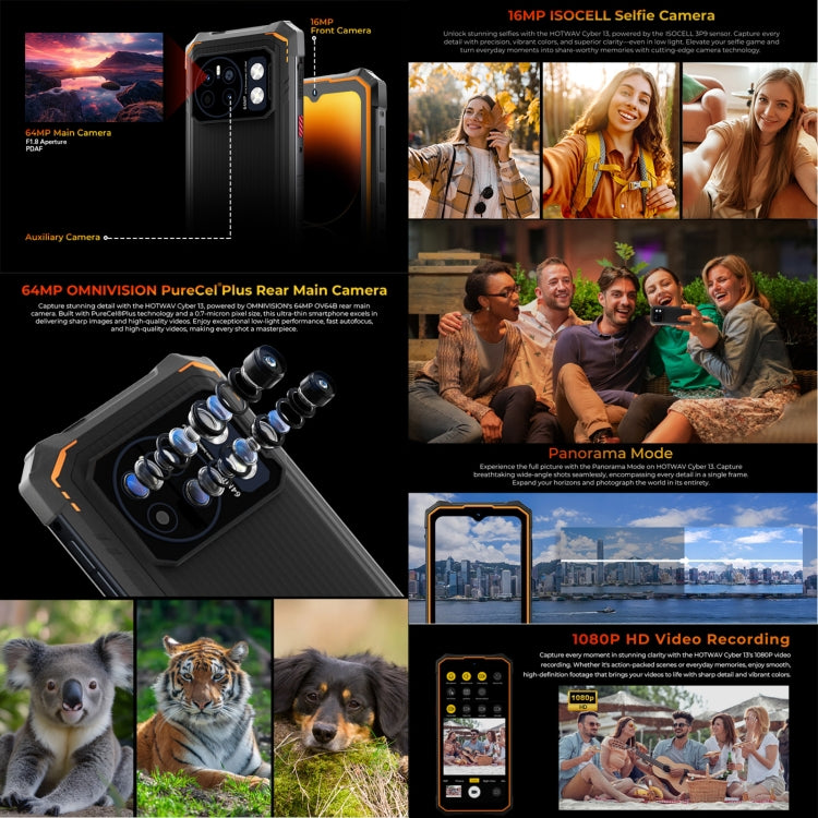 [HK Warehouse] HOTWAV CYBER 13, IP68/IP69K Rugged Phone, 8GB+128GB, 10800mAh, 6.6 inch Android 14.0 Unisoc T606 Octa Core, Network: 4G, NFC, OTG (Black) - Other by HOTWAV | Online Shopping UK | buy2fix