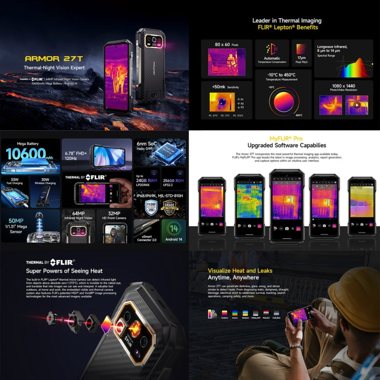 Ulefone Armor 27T Rugged Phone, 12GB+256GB, Thermal Imager, Night Vision, 10600mAh, 6.78 inch Android 14 MediaTek Helio G99 Octa Core, Network: 4G, NFC, OTG (Black) - Ulefone by Ulefone | Online Shopping UK | buy2fix