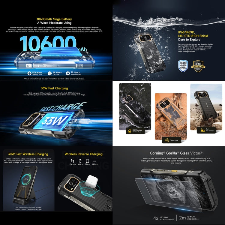 Ulefone Armor 27T Rugged Phone, 12GB+256GB, Thermal Imager, Night Vision, 10600mAh, 6.78 inch Android 14 MediaTek Helio G99 Octa Core, Network: 4G, NFC, OTG (Black) - Ulefone by Ulefone | Online Shopping UK | buy2fix