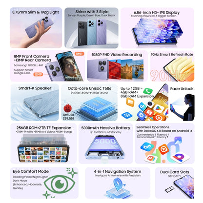 Blackview WAVE 8, 4GB+128GB, 6.56 inch Android 14 Unisoc T606 Octa Core, Network: 4G, OTG (Blue) - Blackview by Blackview | Online Shopping UK | buy2fix