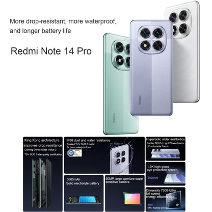 Xiaomi Redmi Note 14 Pro, 8GB+128GB, 6.67 inch Xiaomi HyperOS Mediatek Dimensity 7300-Ultra Octa Core, NFC, Network: 5G (Green) by Xiaomi