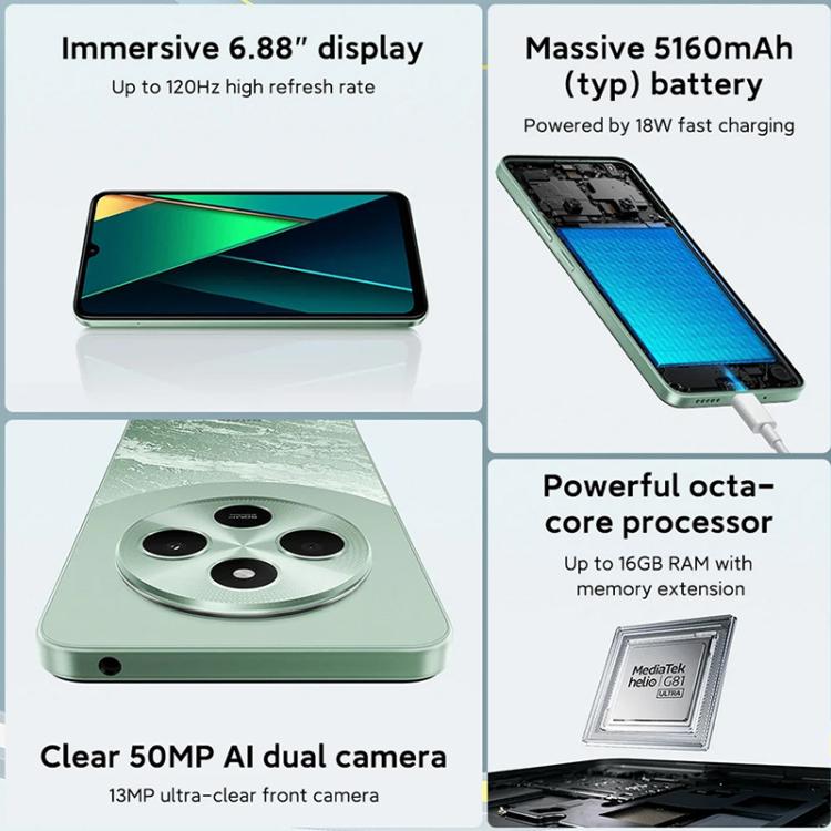 Xiaomi POCO C75 Global, 8GB+256GB, Side Fingerprint, 6.88 inch Xiaomi HyperOS MediaTek Helio G81-Ultra Octa Core, NFC, Network: 4G (Black) - Xiaomi MI by Xiaomi | Online Shopping UK | buy2fix