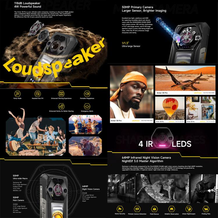 Ulefone Armor 30 Pro Rugged Phone, 16GB+512GB, Night Vision, 6.95 inch + 3.4 inch Dual Screen Android 14 MediaTek Dimensity 7300X Octa Core, Network: 5G, OTG, NFC (Black) - Ulefone by Ulefone | Online Shopping UK | buy2fix