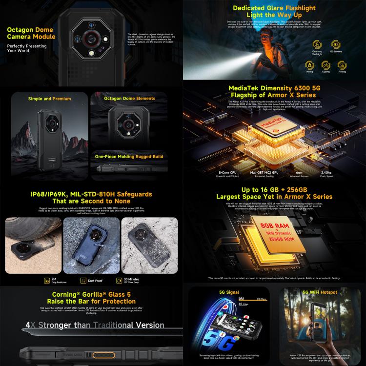 Ulefone Armor X32 Pro 5G, 8GB+256GB, Night Vision, IP68/IP69K Rugged Phone, 5.65 inch Android 14 MediaTek Dimensity 6300 Octa Core, Network: 5G, NFC, OTG (Few Orange) - Ulefone by Ulefone | Online Shopping UK | buy2fix