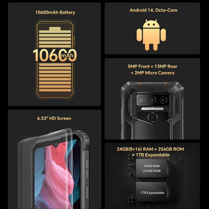 Oukitel WP23 Plus Rugged Phone, 8GB+256GB, 6.52 inch Android 14.0Unisoc T606 Octa-core, NFC, OTG, Network: 4G (Black) - OUKITEL by OUKITEL | Online Shopping UK | buy2fix