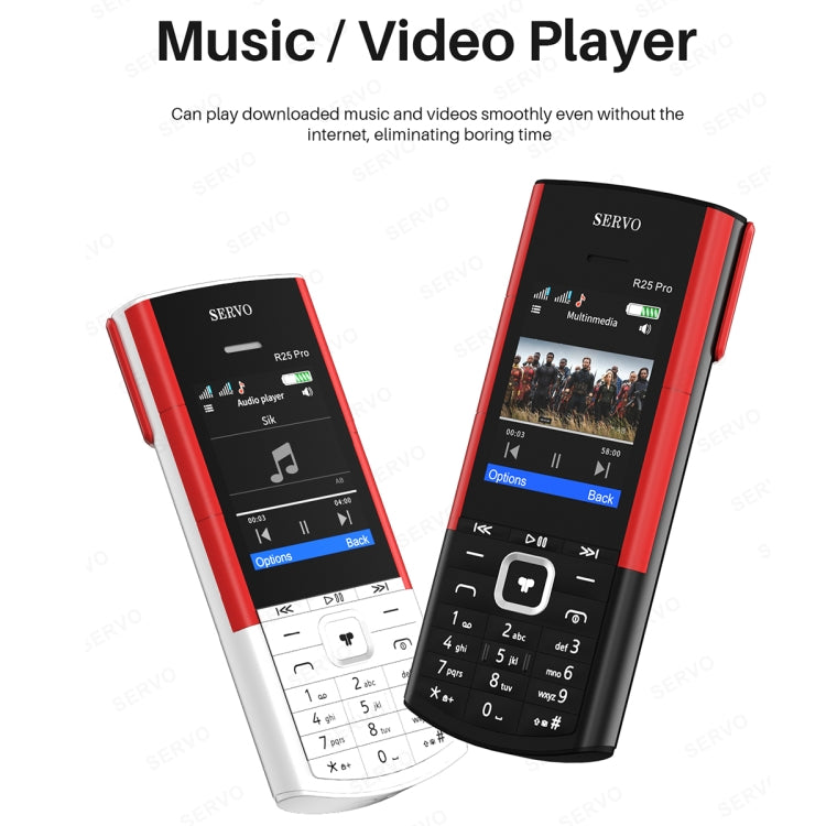 SERVO R25 Pro Mobile Phone with TWS Bluetooth Headsets, 2.4 inch, 24 Keys, Support Bluetooth, Quick Dial, Auto Response, FM, Flashlight, GSM, Dual SIM (Black Red) - SERVO by SERVO | Online Shopping UK | buy2fix