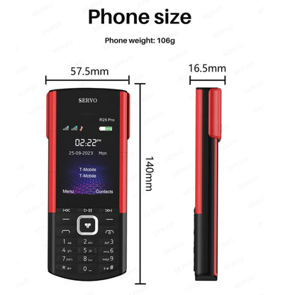 SERVO R25 Pro Mobile Phone with TWS Bluetooth Headsets, 2.4 inch, 24 Keys, Support Bluetooth, Quick Dial, Auto Response, FM, Flashlight, GSM, Dual SIM (Black Red) - SERVO by SERVO | Online Shopping UK | buy2fix