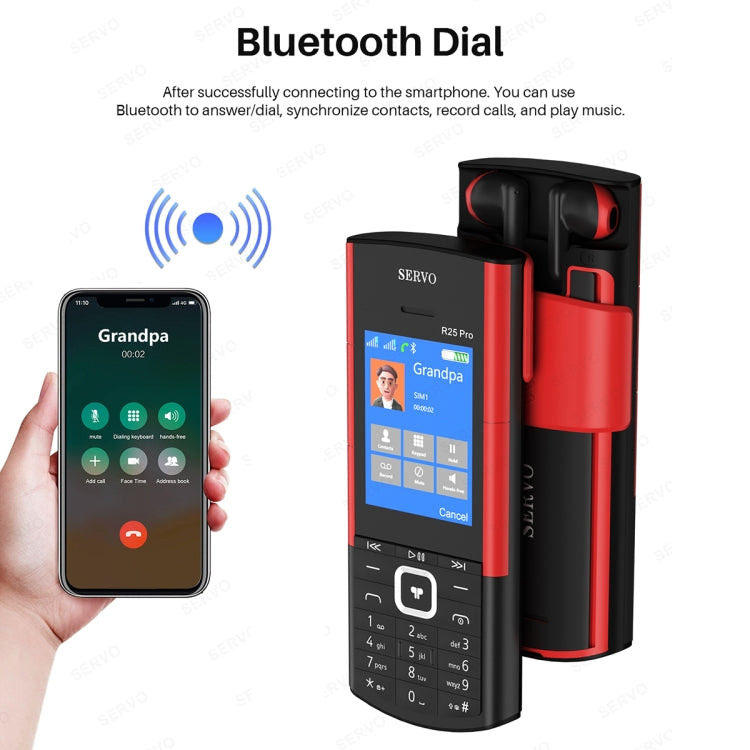 SERVO R25 Pro Mobile Phone with TWS Bluetooth Headsets, 2.4 inch, 24 Keys, Support Bluetooth, Quick Dial, Auto Response, FM, Flashlight, GSM, Dual SIM (Black Red) - SERVO by SERVO | Online Shopping UK | buy2fix