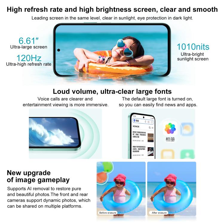 Honor Play 60, 8GB+256GB, Side Fingerprint, 6.61 inch MagicOS 9.0 Dimensity 6300 Octa Core, Network: 5G, OTG (Cyan) - Honor by HONOR | Online Shopping UK | buy2fix