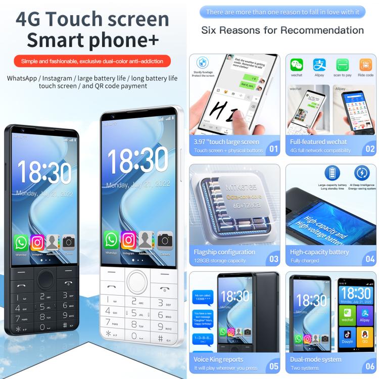 DOOV R70 Keypad Phone, 6GB+128GB, 4 inch Android 13 Mediatek MT6762 Octa Core, Network: 4G, Support Google Store, No Camera (Black) - Other by DOOV | Online Shopping UK | buy2fix