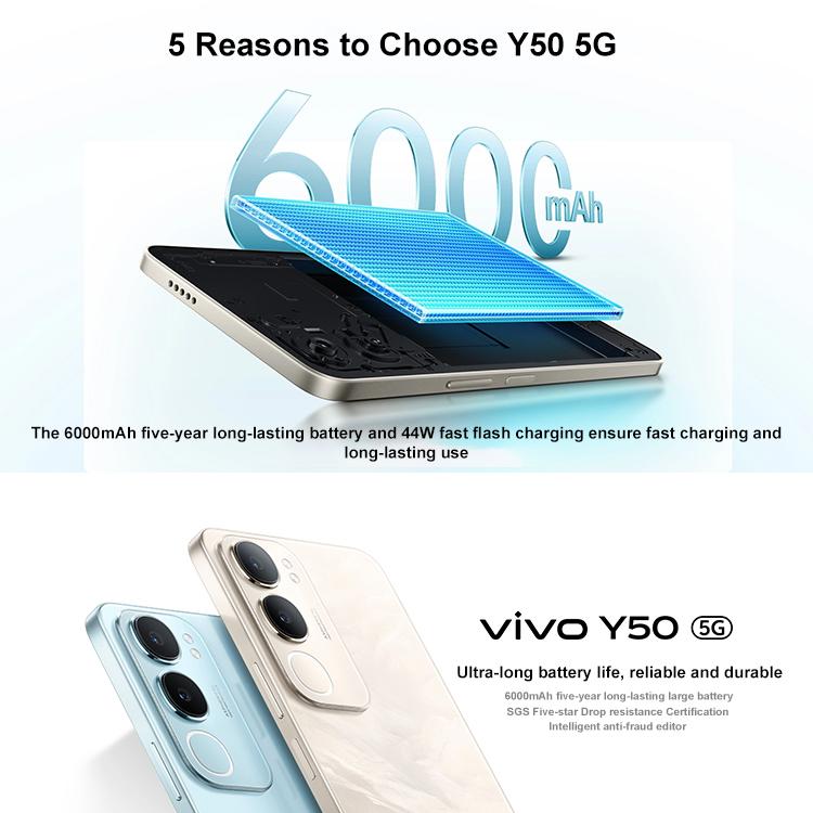 vivo Y50 5G, 4GB+128GB, Face ID / Side Fingerprint, 6.74 inch Android 15 OriginOS 5 Dimensity 6300 Octa Core, OTG, Network: 5G (Black) - vivo by vivo | Online Shopping UK | buy2fix