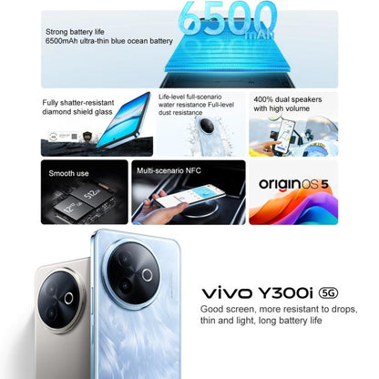 vivo Y300i, 8GB+128GB, Face ID / Side Fingerprint, 6.68 inch Android 15 OriginOS 5 Snapdragon 4 Gen 2 Octa Core, OTG, NFC, Network: 5G (Blue) - vivo by vivo | Online Shopping UK | buy2fix