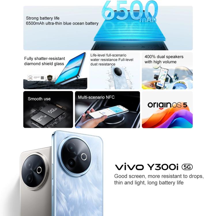 vivo Y300i, 12GB+256GB, Face ID / Side Fingerprint, 6.68 inch Android 15 OriginOS 5 Snapdragon 4 Gen 2 Octa Core, OTG, NFC, Network: 5G (Black) - vivo by vivo | Online Shopping UK | buy2fix