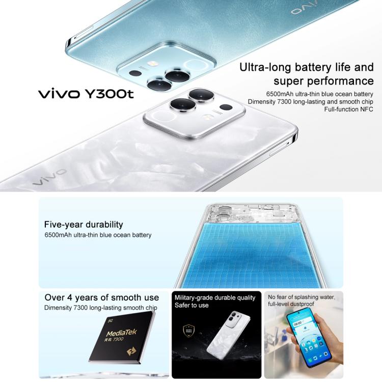 vivo Y300t, 8GB+256GB, Face ID / Side Fingerprint,  6.72 inch Android 15 OriginOS 5 Dimensity 7300 Octa Core, OTG, NFC, Network: 5G (White) - vivo by vivo | Online Shopping UK | buy2fix