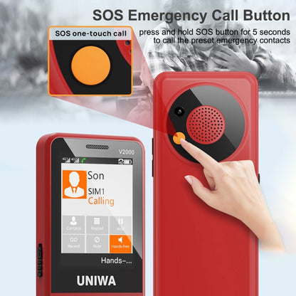 UNIWA V2000 Elder Keypad Phone, 2.4 inch Unisoc T107, 1700mAh Battery, LED Flashlight, SOS, Network: 4G, EU Plug (Red) - UNIWA by UNIWA | Online Shopping UK | buy2fix