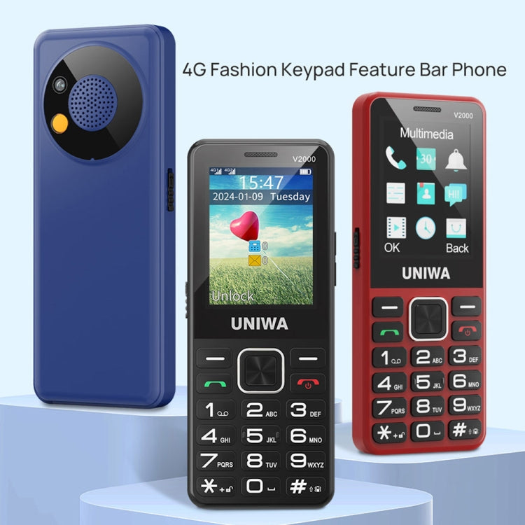 UNIWA V2000 Elder Keypad Phone, 2.4 inch Unisoc T107, 1700mAh Battery, LED Flashlight, SOS, Network: 4G, EU Plug (Red) - UNIWA by UNIWA | Online Shopping UK | buy2fix