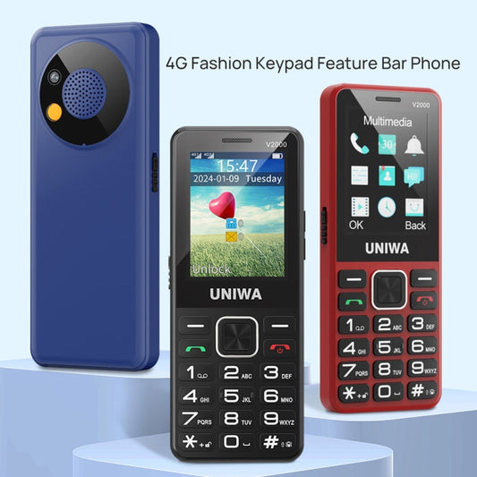 UNIWA V2000 Elder Keypad Phone, 2.4 inch Unisoc T107, 1700mAh Battery, LED Flashlight, SOS, Network: 4G, EU Plug (Black) - UNIWA by UNIWA | Online Shopping UK | buy2fix