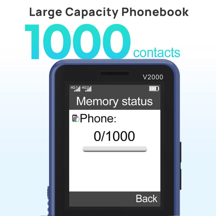UNIWA V2000 Elder Keypad Phone, 2.4 inch Unisoc T107, 1700mAh Battery, LED Flashlight, SOS, Network: 4G, EU Plug (Blue) - UNIWA by UNIWA | Online Shopping UK | buy2fix