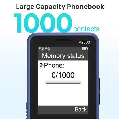 UNIWA V2000 Elder Keypad Phone, 2.4 inch Unisoc T107, 1700mAh Battery, LED Flashlight, SOS, Network: 4G, EU Plug (Blue) - UNIWA by UNIWA | Online Shopping UK | buy2fix
