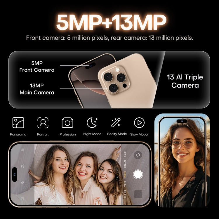 i16 Pro Max / A08A, 3GB+64GB, 6.73 inch Screen, Face Identification, Android 8.1 MTK6753 Octa Core, Network: 4G, Dual SIM, EU Plug (Gold) -  by buy2fix | Online Shopping UK | buy2fix