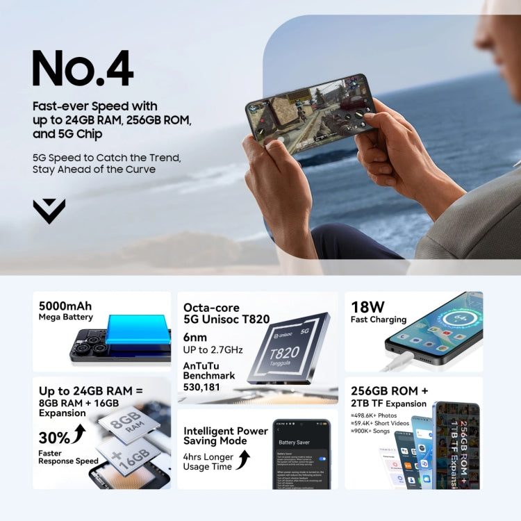 Blackview SHARK 9, 8GB+256GB, 6.67 inch Android 14 Unisoc T820 Octa Core, Network: 5G (Black) - Blackview by Blackview | Online Shopping UK | buy2fix